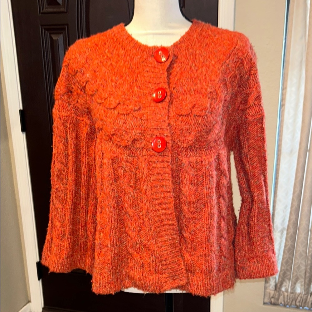 Wool Blend Orange Harvest 3 Button Cable Sweater